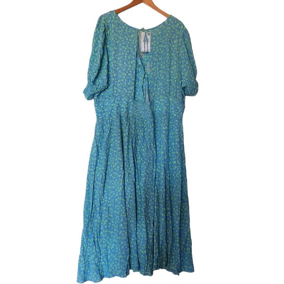 Mango Flowy Flower Printed Dress size 18 NWT Blue Green Button Front 3XL - Picture 11 of 15